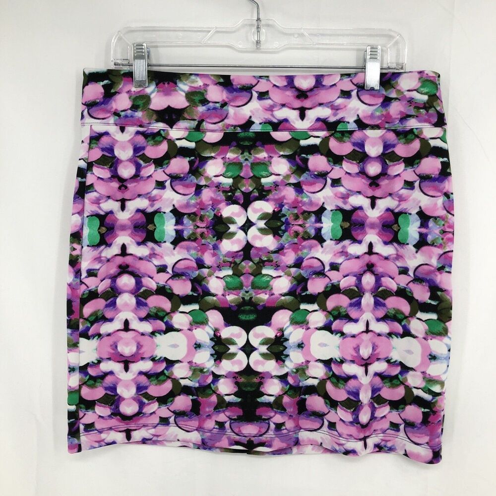 L’amour Nanette Lepore Pink Purple Green floral Stretch pencil skirt XL